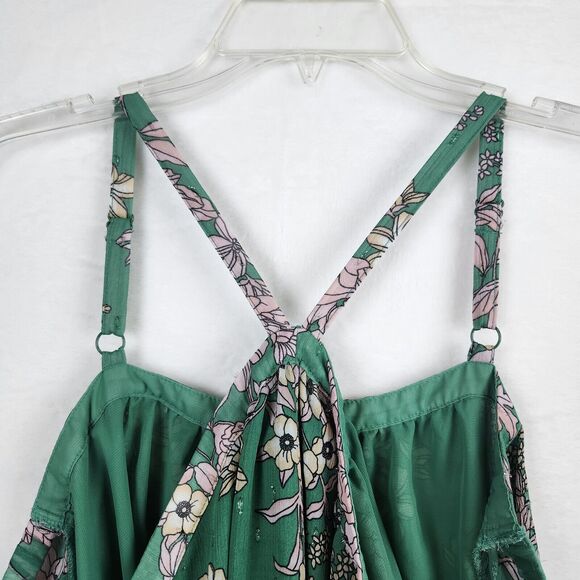 Torrid Cold Shoulder Halter Top Crinkle Chiffon Floral Green Sz 1X Lined Shimmer - Picture 2 of 11